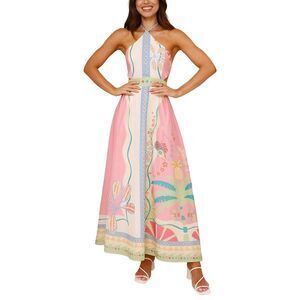 Multi Womens Esea Linen-Blend Midi Dress